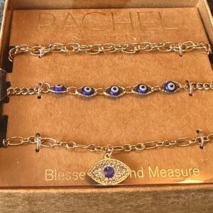 RACHEL ROY Evil Eye Blue Gold 9" Chain Anklet Bracelet Set